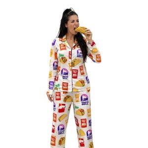 Taco Bell Pajama Set Size Large NWT Satin Feel 2 Piece Lounge Set Rare Print 🌮